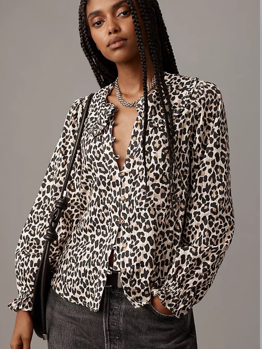 Pilcro Keira Long-Sleeve Blouse in Leopard Print